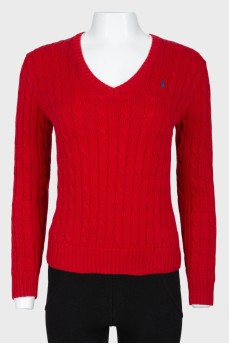 Red V-neck sweater