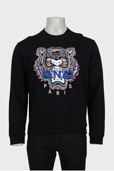 Men's black straight-cut sweatshirt with embroidery