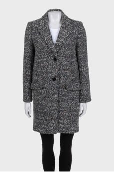 Black and white straight-cut button-down coat