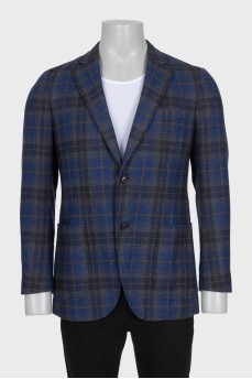 Men's checked wool and cashmere jacket