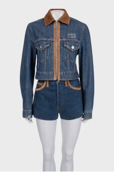 Denim suit with suede inserts