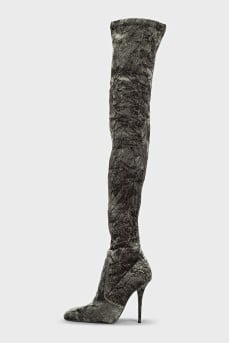 Green velvet over-the-knee boots