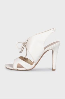White leather open-toe heeled sandals
