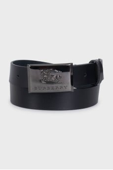 Men's black leather belt with brand logo