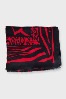 Black and red scarf with fringe