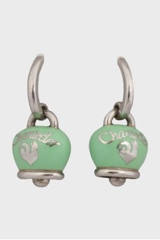 Silver bell earrings in green