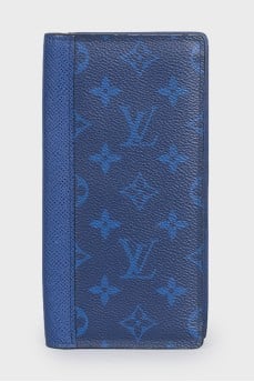Canvas and leather wallet with signature print