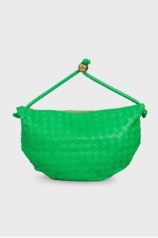 Green Leather Woven Turn Pouch