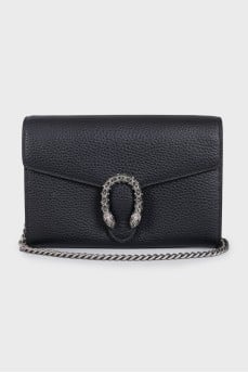 Black leather bag with Dionysus decor