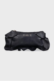 Black leather clutch with decorative trim