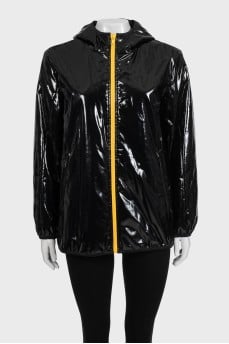 Patent leather jacket with a zipper