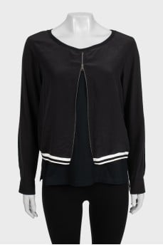 Cropped zip-up cardigan with tag