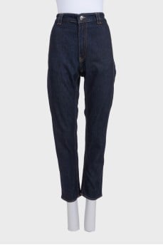 Dark blue high-waist straight leg jeans