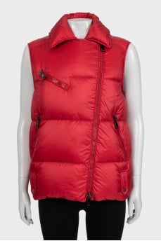 Red quilted down vest