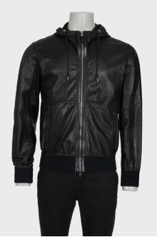 Men's black perforated leather jacket