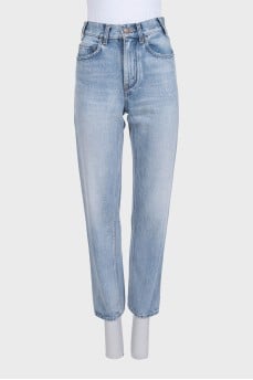 Light blue high-waist straight jeans