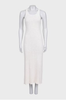 White knitted maxi dress with open back
