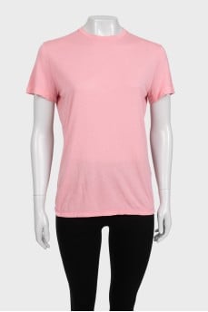 Pink straight-cut T-shirt with logo
