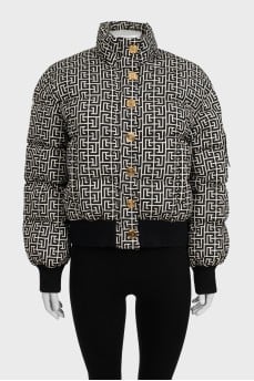 Quilted down jacket with signature print