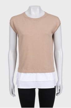 Beige sleeveless vest with accent hem