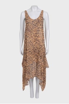 Animal print dress with an asymmetrical hem