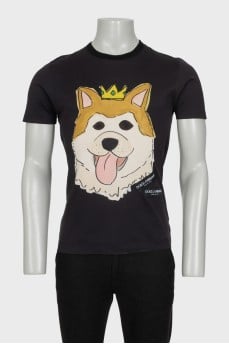 Men's straight black t-shirt with print