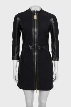 Black dress with a zipper and leather inserts
