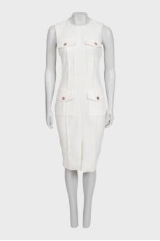 White sleeveless dress with patch pockets
