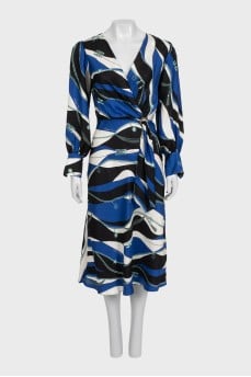 Blue printed silk dress