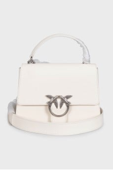 White leather satchel with tag