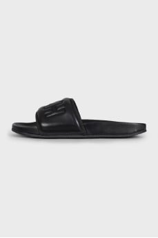 Men's leather flip-flops with a 3D logo