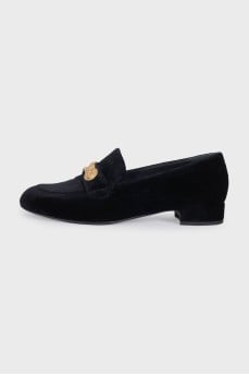 Velvet loafers with gold trim