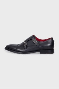 Men's black leather monk shoes
