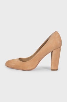 Beige suede high heel shoes