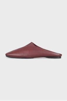 Burgundy leather square toe mules