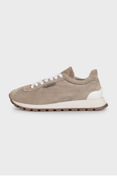Gray suede lace-up sneakers