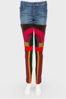 Color contrasting fabric combination jeans