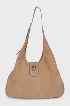 Suede shopper with leather handle