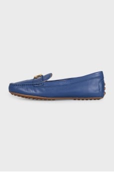 Blue leather loafers with logo