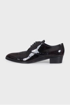 Dark burgundy patent leather derby shoes