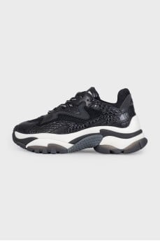 Black leather sneakers with a chunky sole