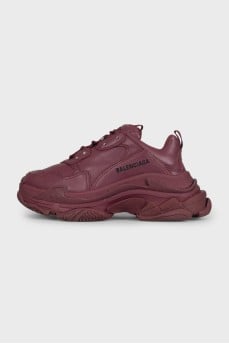 Бордовые кожаные кроссовки Triple S