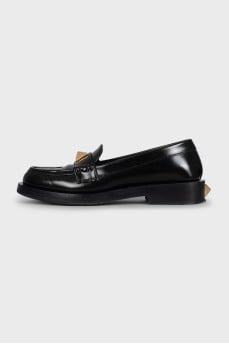 Black leather Roman Stud loafers