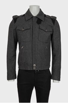 Men's gray wool and cashmere zip-up jacket