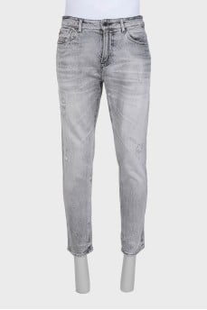 Men's straight-fit jeans with a distressed effect