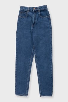 Синие джинсы slim fit на высокой посадке