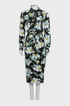 Black silk dress with floral print