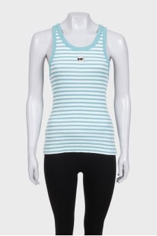 Fitted striped tank top with embroidered logo