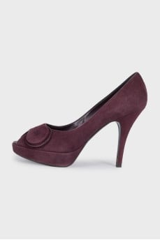 Suede open-toe heeled shoes