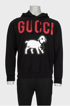 Men's black hoodie with a signature print